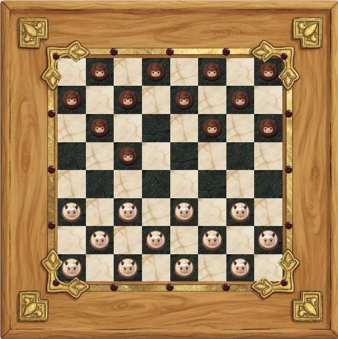 Checkers: cream and brown pieces on a wooden board