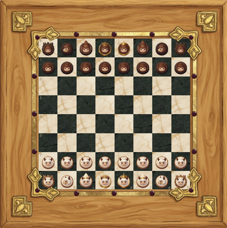 Chess: soft studio pieces on a wooden board