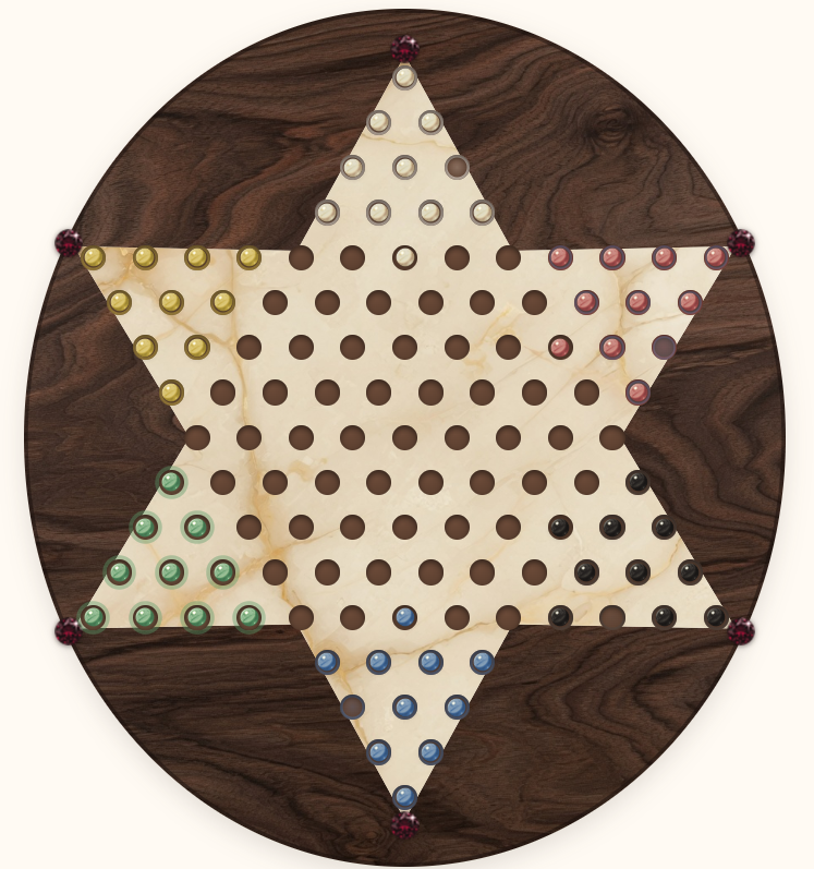 Chinese Checkers: star board with colorful marbles