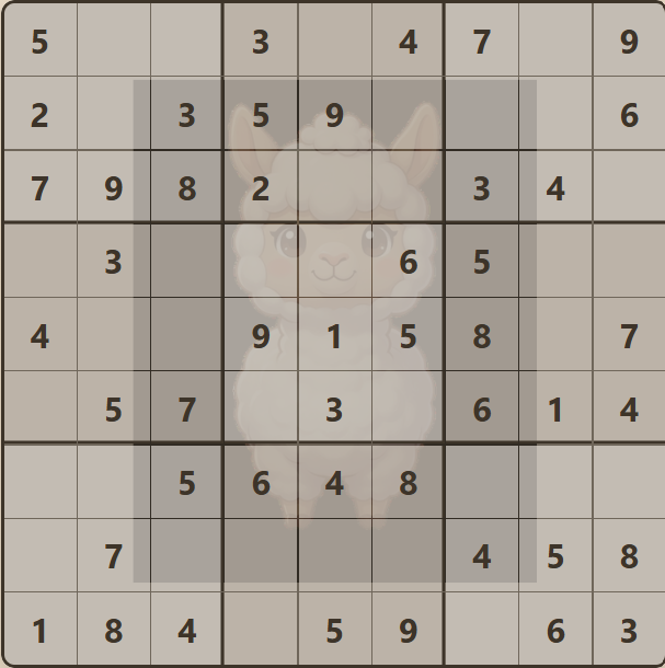 Cozy Alpaca Sudoku: soft number grid
